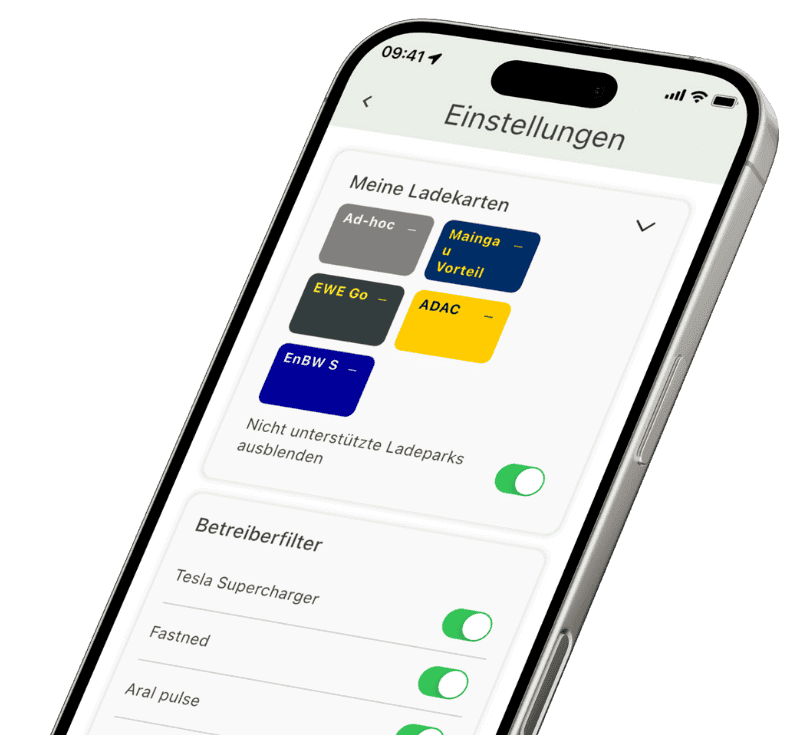 ChargingTime App mit Ladekarten und Preiseinstellungen